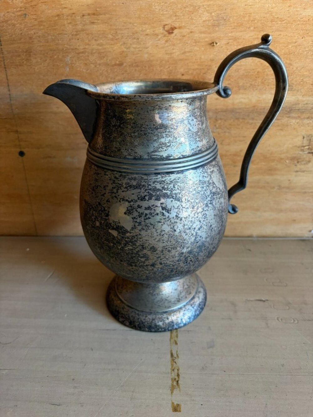 Antique Silver on Copper Water Pitcher 9” Tall Excelsior Decor Vase